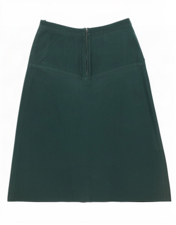 Vintage mujer cintura alta ante A-Line falda IT 48 XL W28 cuero verde