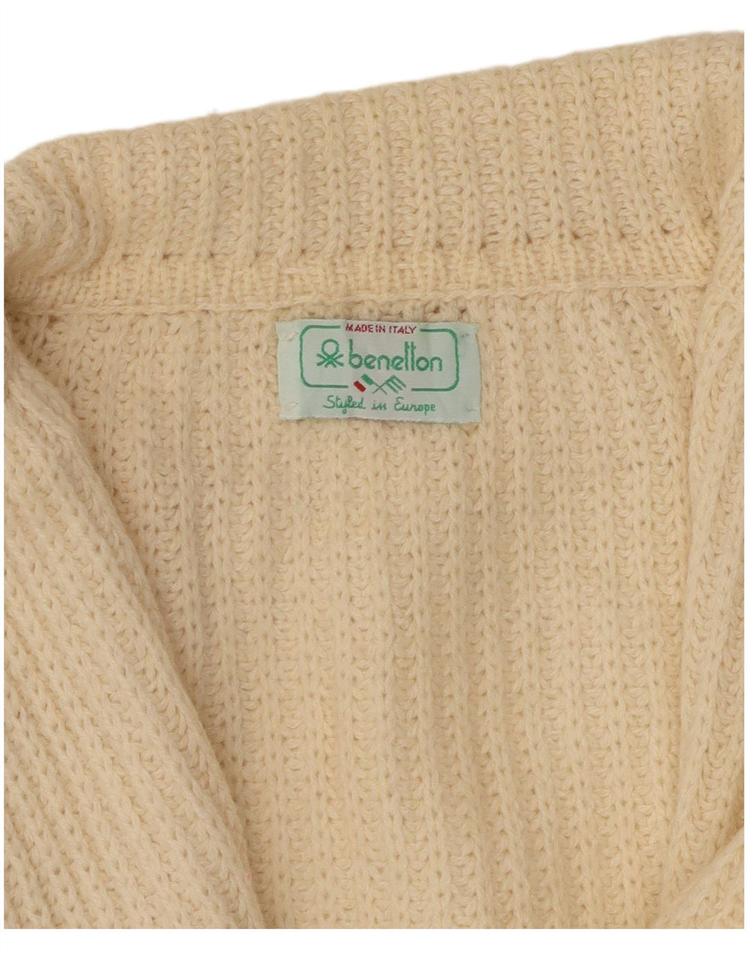 BENETTON Suéter tipo cárdigan corto para mujer IT 46 Large Off White Wool