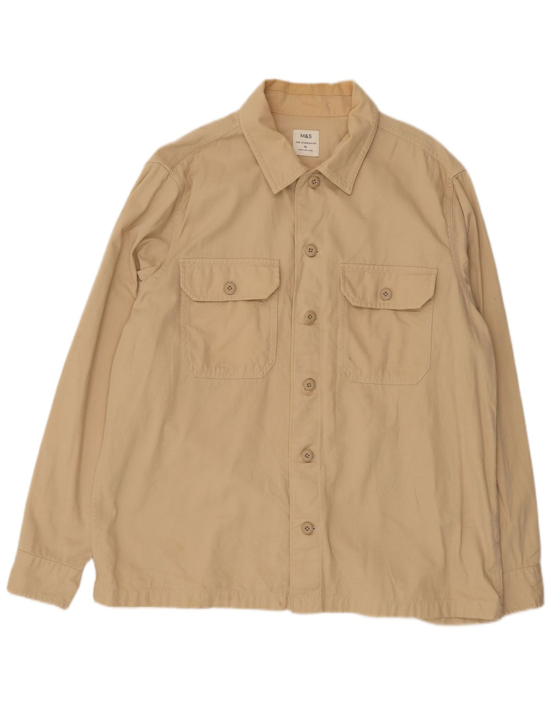 Marks & Spencer Camisa Sobrecamisa Hombre XL Algodón Beige