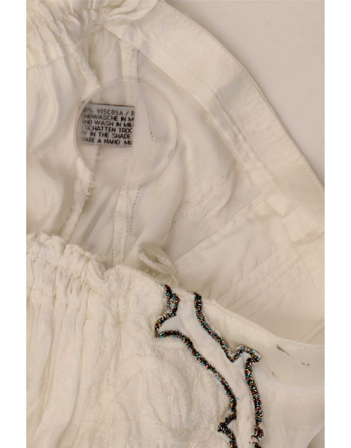 Vintage mujer falda acampanada W27 pequeña viscosa floral blanca