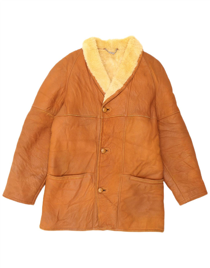 MABRUN Chaqueta de piel de oveja para hombre UK 36 Small Brown Leather