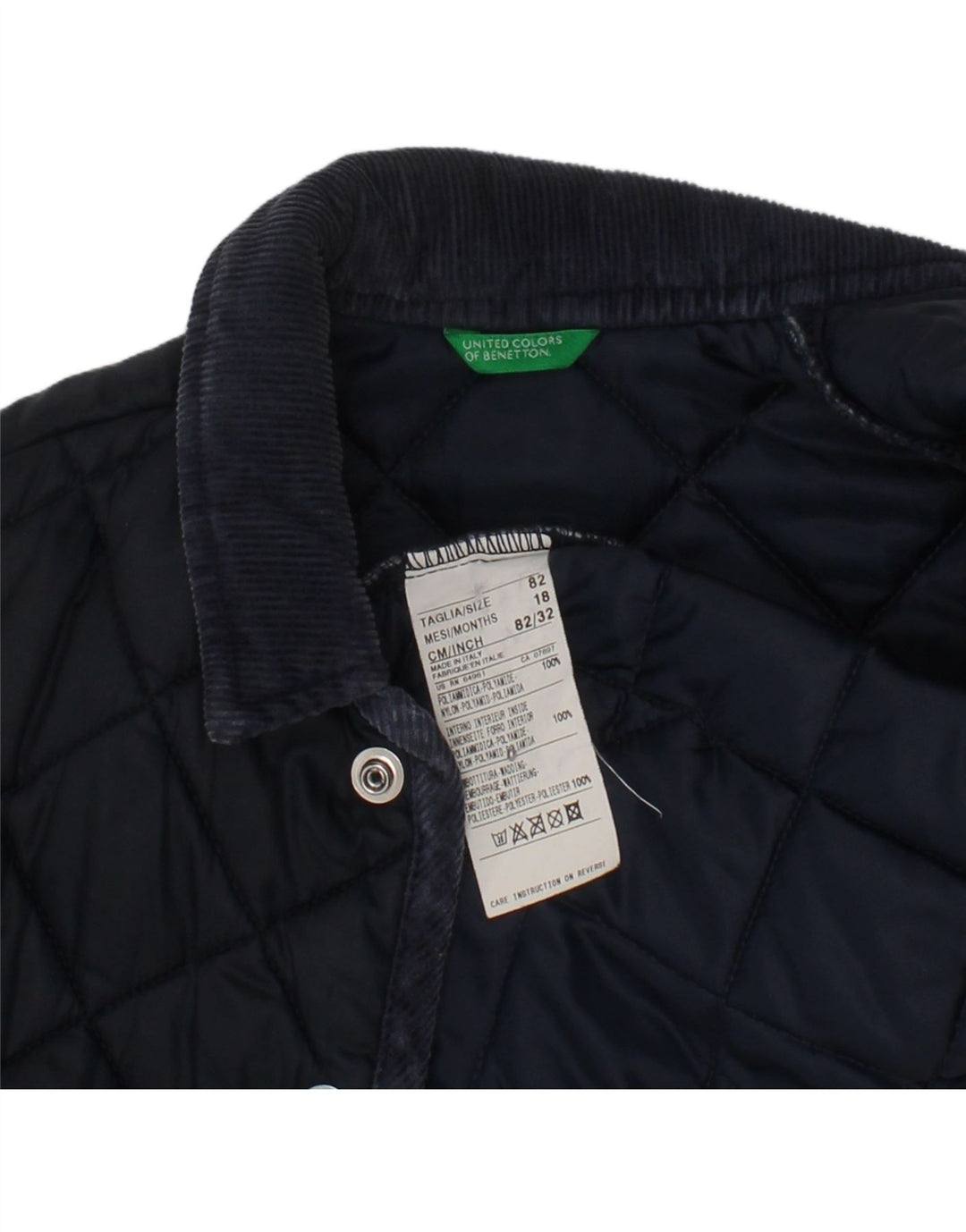 BENETTON Baby Boys Quilted Jacket 12-18 Months Navy Blue Polyamide Vintage Benetton and Second-Hand Benetton from Messina Hembry 