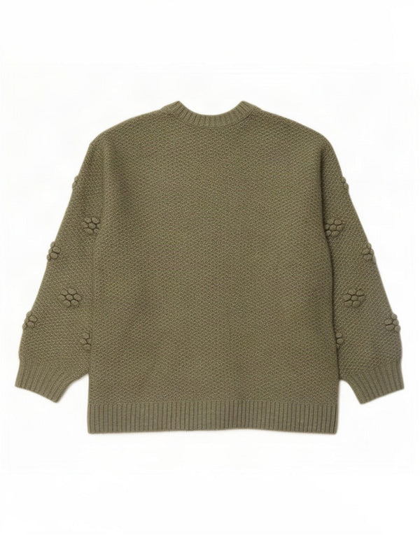 Marks & Spencer Womens Crew Neck Jumper Sweater UK 10 Small Khaki Floral
