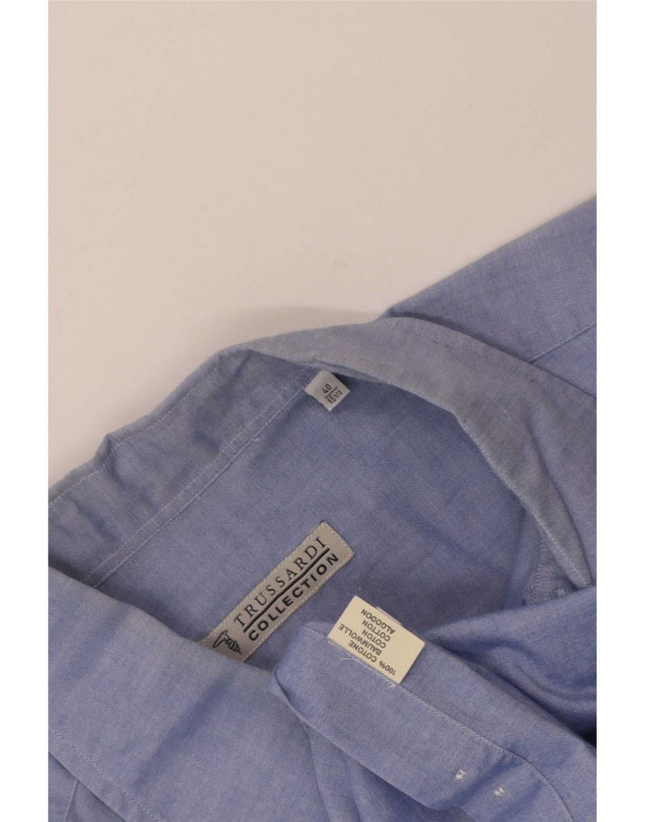 Camisa Hombre Trussardi Jeans Talla 40 15 1/2 Azul Medio Algodón