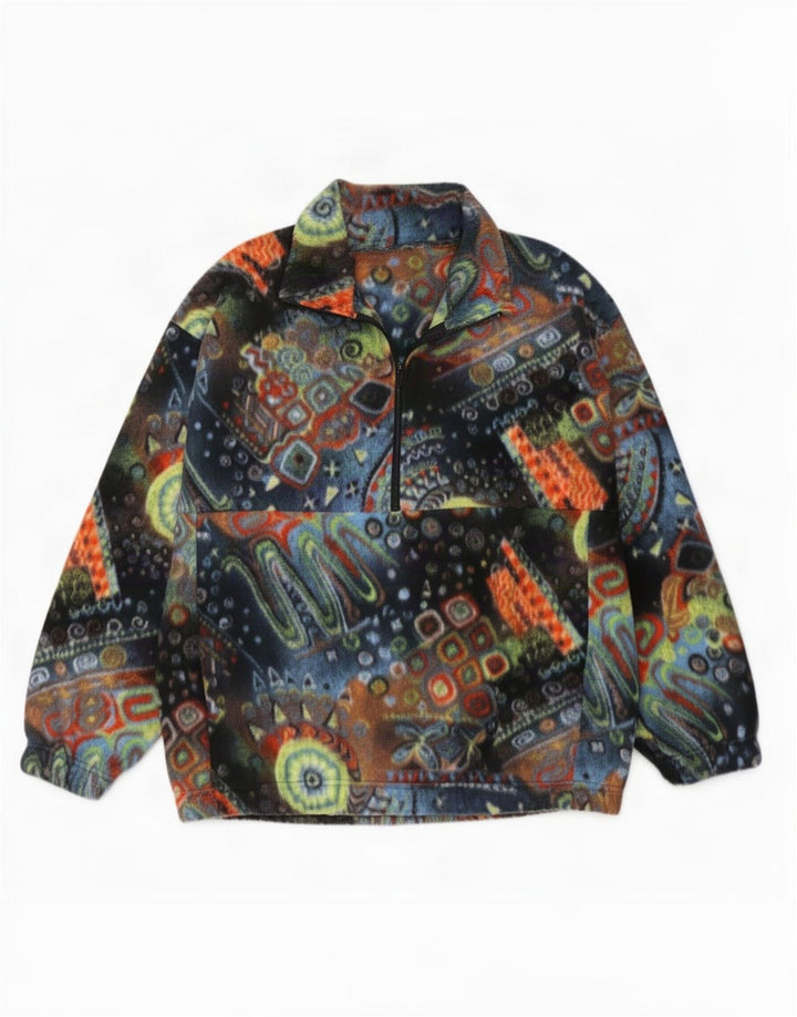 Vintage hombres patrón abstracto cremallera cuello polar jersey grande multicolor