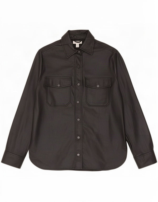 Topshop Camisa extragrande de piel sintética para mujer UK 10 Small Black Poliéster