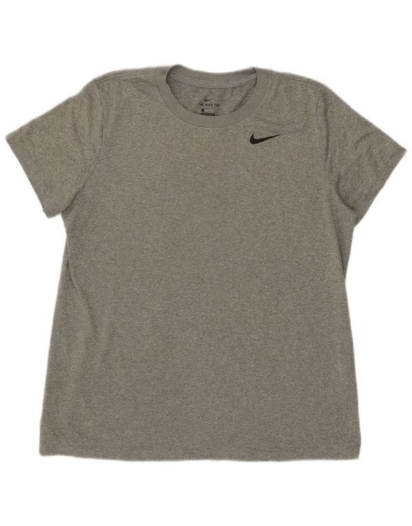 NIKE Womens Dri Fit T-Shirt Top UK 14 Large Grey Polyester