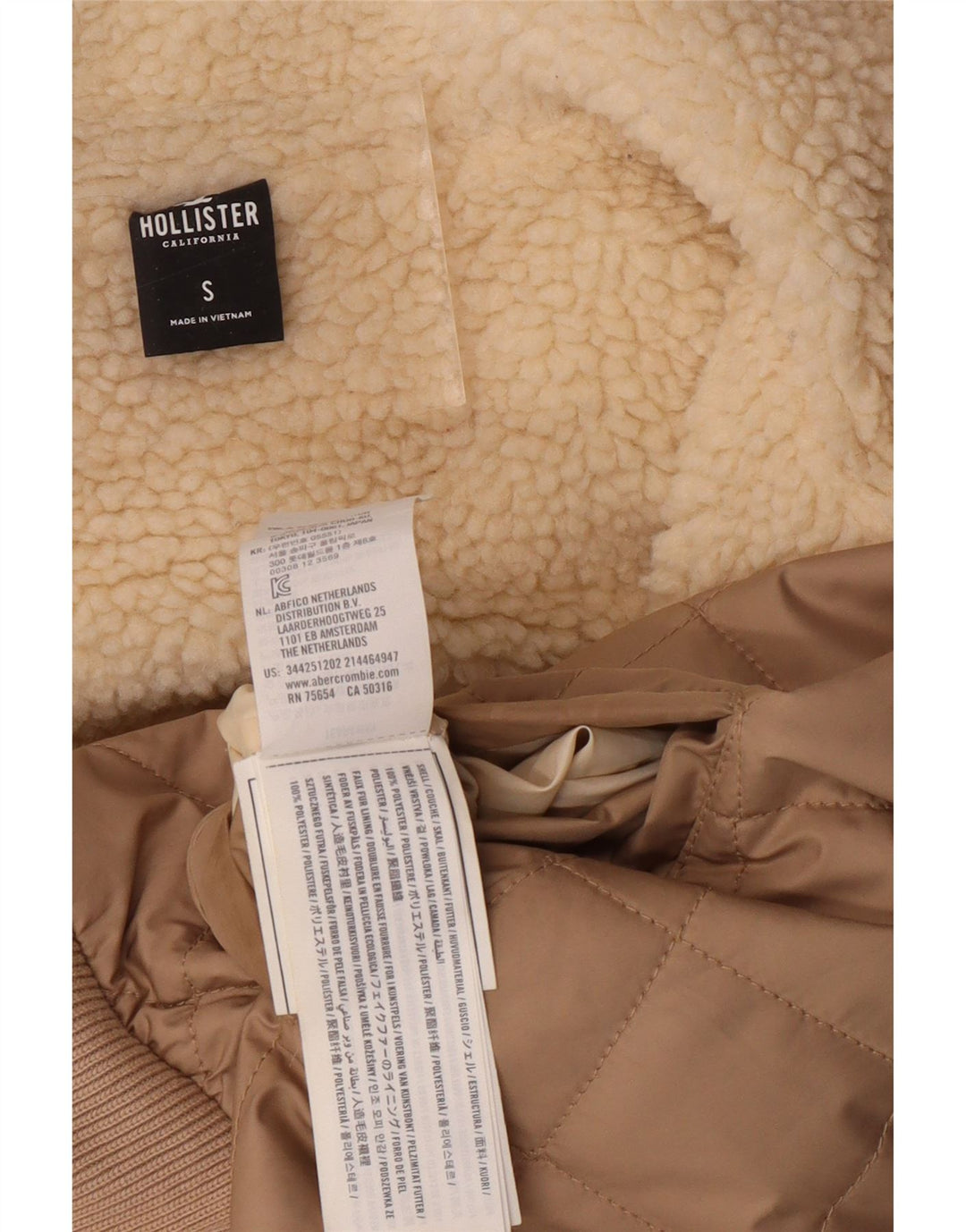 HOLLISTER Chaqueta acolchada con capucha para mujer UK 10 Small Beige Poliéster