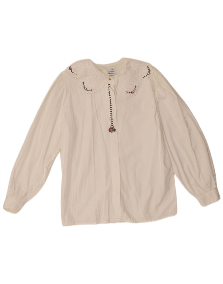 Benetton Blusa Camisa Mujer IT 44 Mediana Blanco Roto Algodón