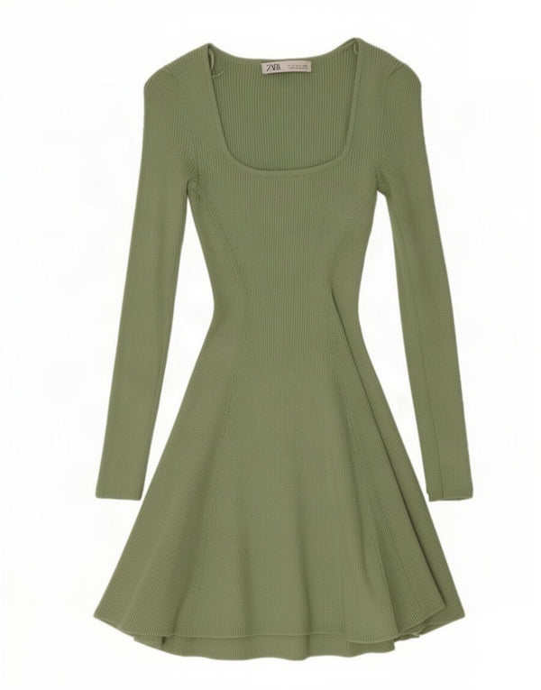 Zara Womens Long Sleeve Jumper Dress UK 8 Small Green Viscose