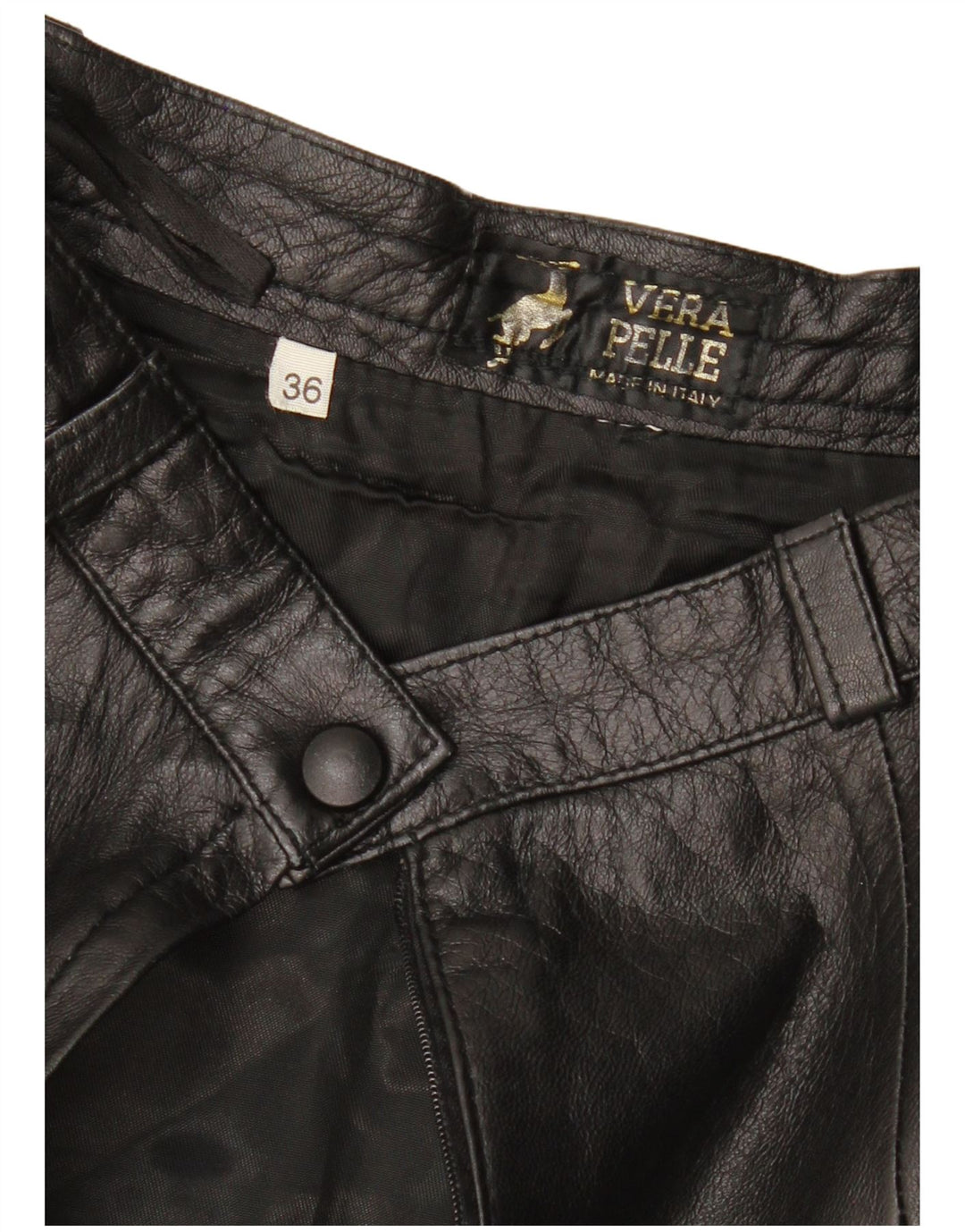 VINTAGE Falda de cuero para mujer EU 36 Pequeño W26 Cuero negro