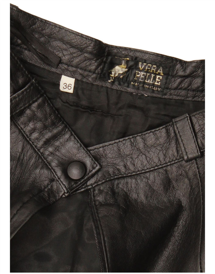 VINTAGE Falda de cuero para mujer EU 36 Pequeño W26 Cuero negro