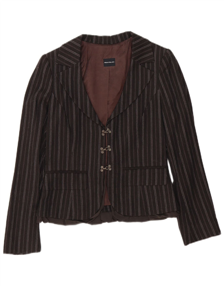 Penny Black Chaqueta tipo blazer de 3 botones para mujer UK 42 Algodón a rayas marrón medio