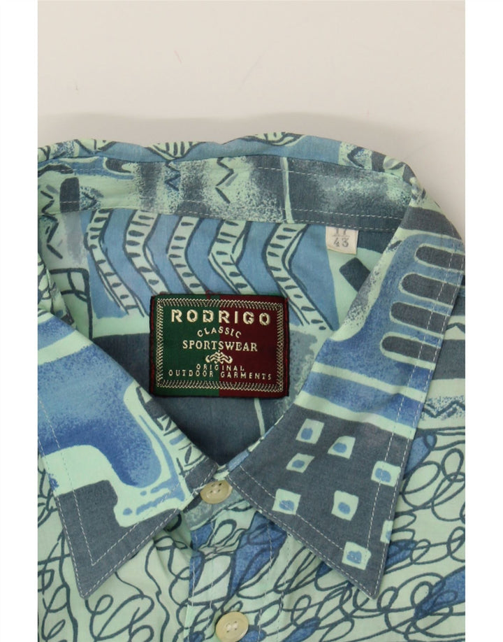 RODRIGO Mens Short Sleeve Shirt Size 17 43 XL Blue Patchwork Viscose Vintage Rodrigo and Second-Hand Rodrigo from Messina Hembry 