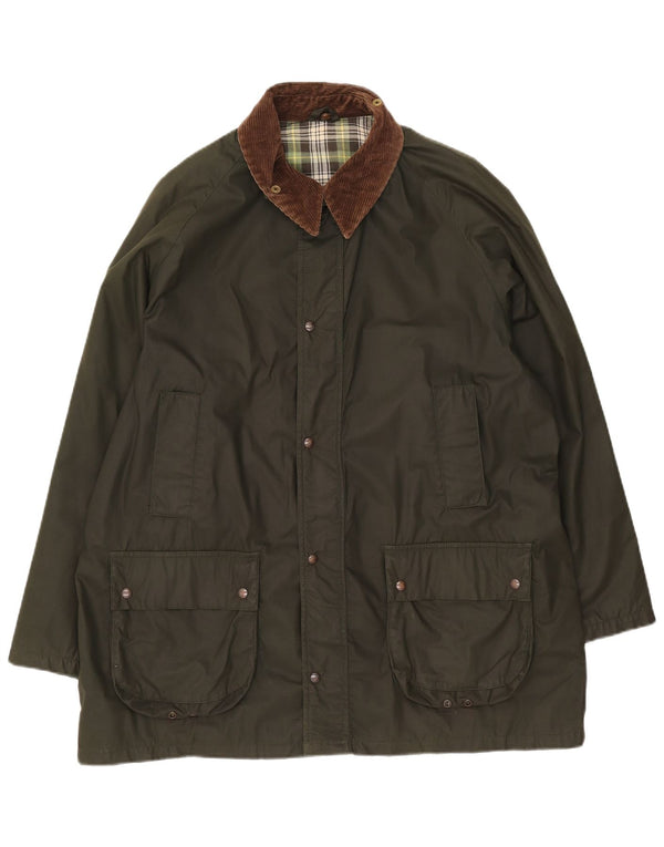 Vintage hombres encerado chaqueta de algodón Reino Unido 42 XL caqui colorblock poliéster