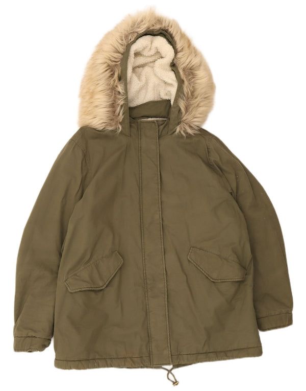 Marks & Spencer Chaqueta Parka Sherpa con Capucha para Mujer UK 40 XL Algodón Caqui