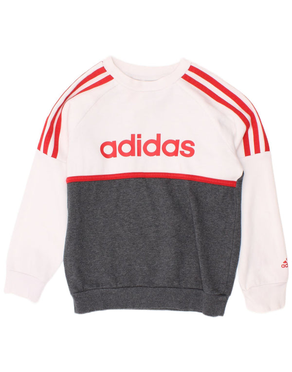 Adidas - Sudadera con estampado gráfico para niños, 5-6 años, algodón blanco con bloques de color