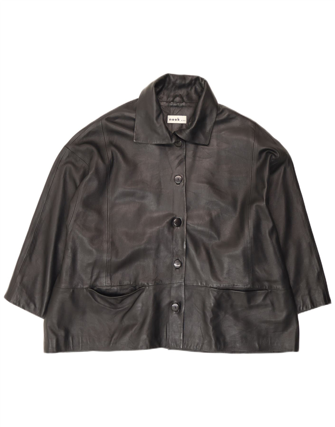 Vintage mujer chaqueta de cuero Reino Unido 18 XL cuero negro