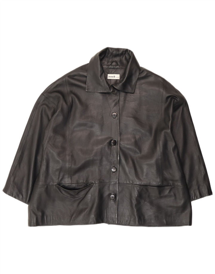 Vintage mujer chaqueta de cuero Reino Unido 18 XL cuero negro