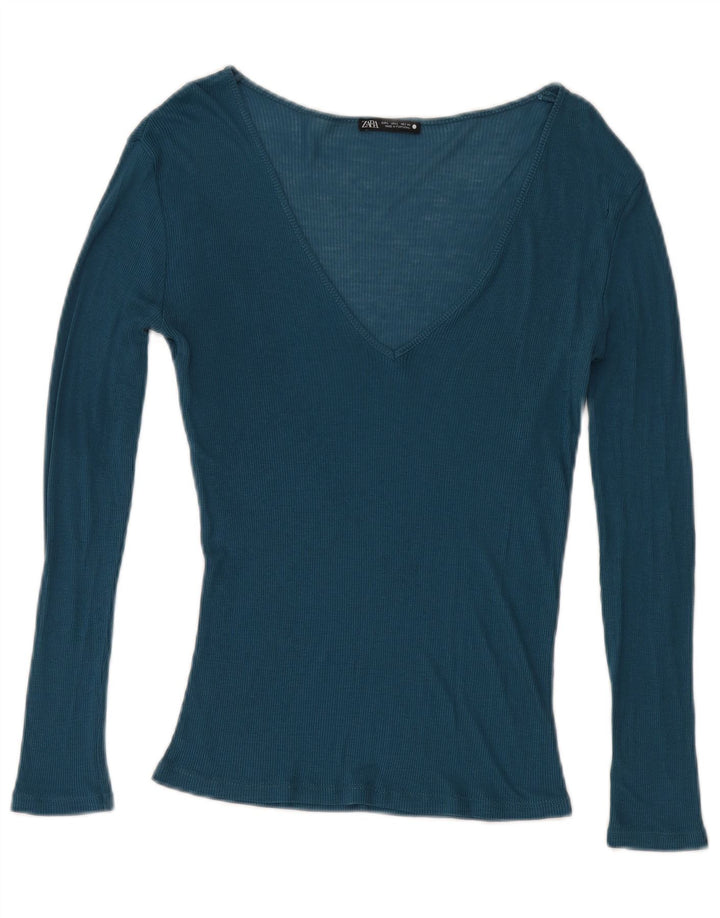 Zara Mujer Top Manga Larga UK 44 Grande Azul