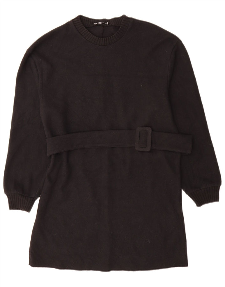 Zara Mujer Vestido Jersey De Manga Larga UK 40 Small Poliéster Negro