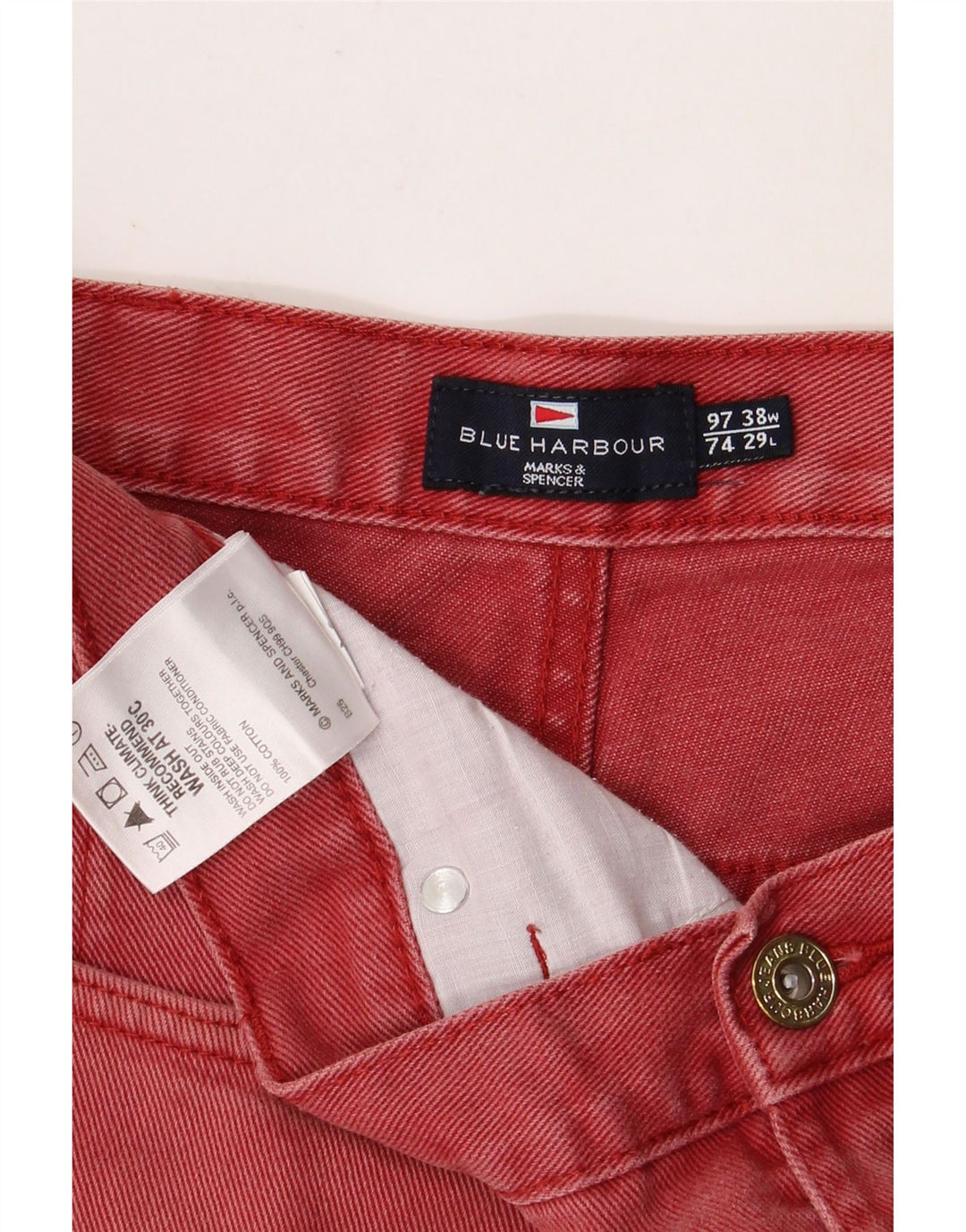 Marks & Spencer Vaqueros recortados azules Harbor para hombre W38 L24 Algodón rojo
