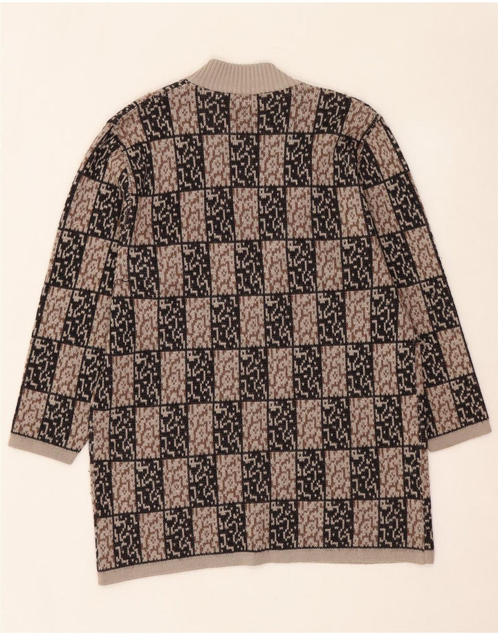 VINTAGE Mujer Longline Open Cardigan Suéter IT 44 Marrón Medio Geométrico