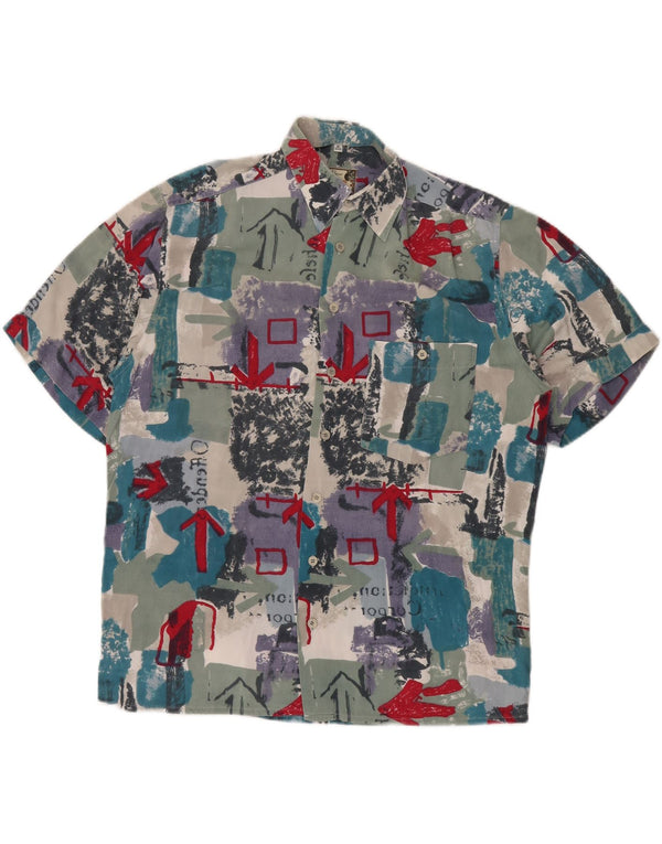 VINTAGE Hombres Comfort Fit Camisa Gráfica Tamaño 39/40 Medio Multicolor