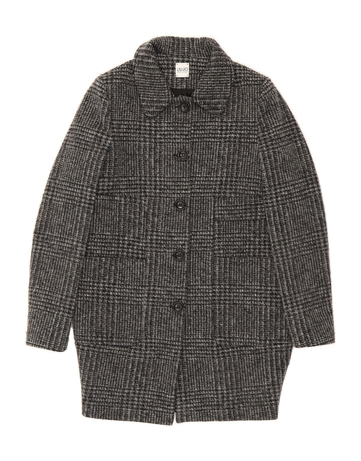 LIU JO Womens Overcoat IT 40 Small Grey Houndstooth Polyester Vintage Liu Jo and Second-Hand Liu Jo from Messina Hembry 