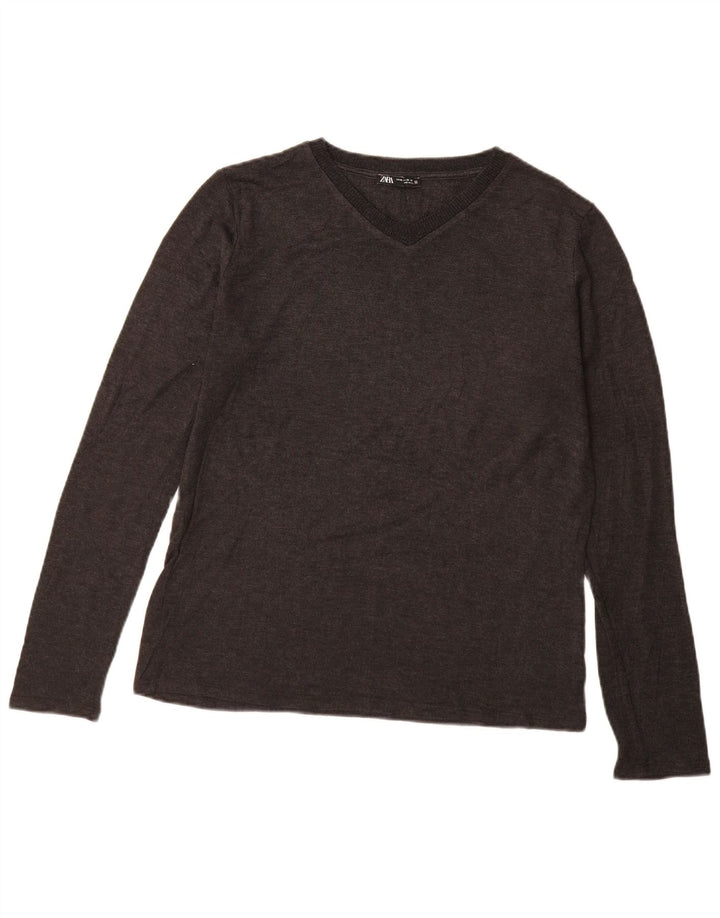 ZARA Mujer Top Manga Larga ES 40 XL Acrílico Gris