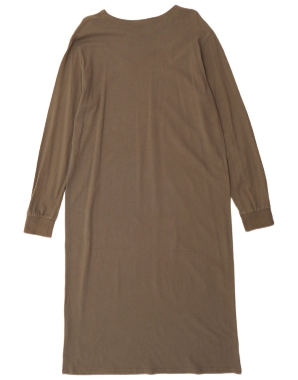 Zara Vestido largo de manga larga para mujer UK 46 Grande Caqui Algodón