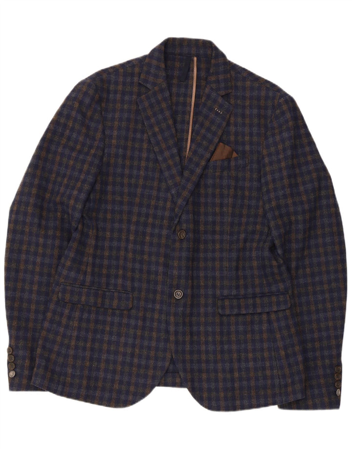 Vintage hombres 2 botones Blazer chaqueta EU 52 XL azul marino Gingham acrílico