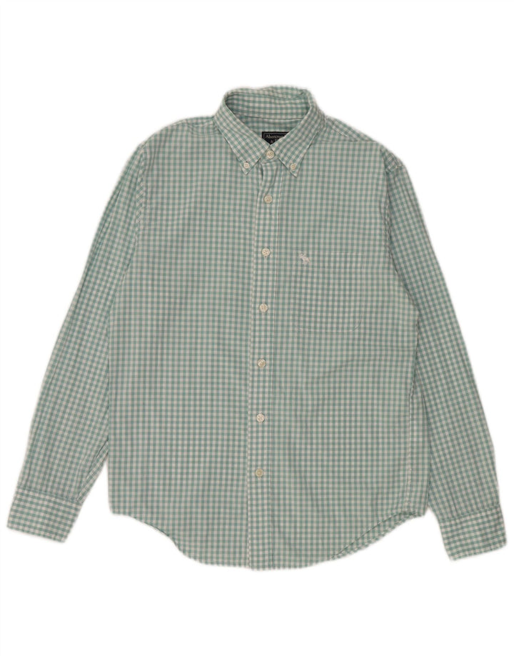 Abercrombie & Fitch Camisa para hombre pequeña de algodón a cuadros verde