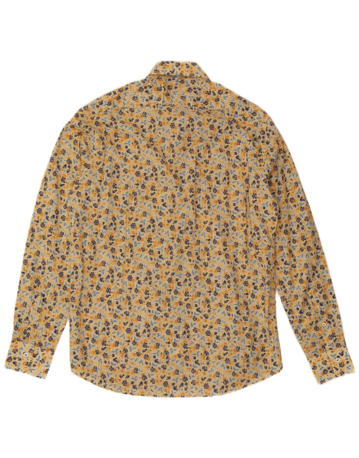 Camisa vintage para hombre medio amarillo floral algodón bohemio