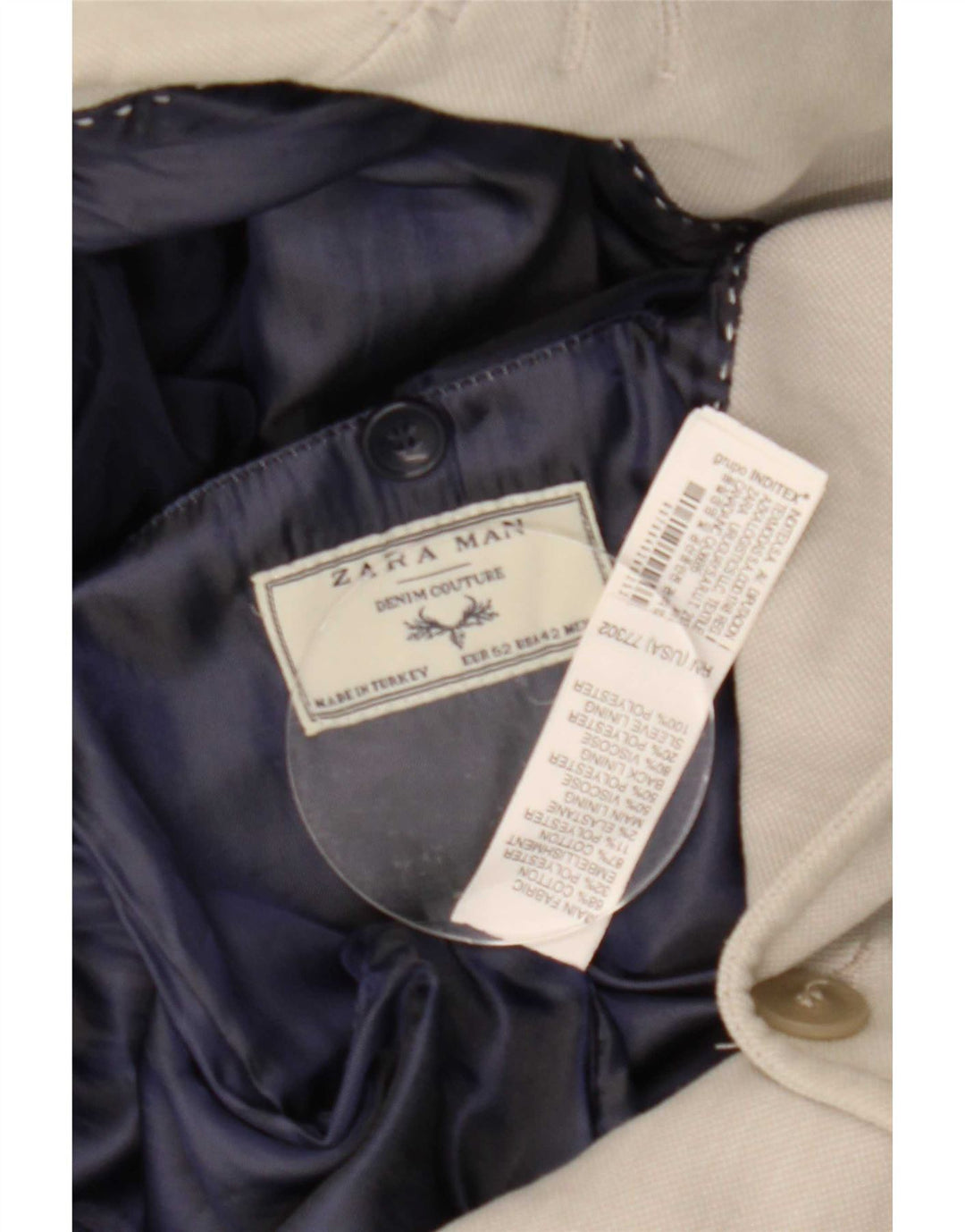 Zara Chaqueta tipo blazer de 2 botones para hombre EU 52 Grande Gris Algodón