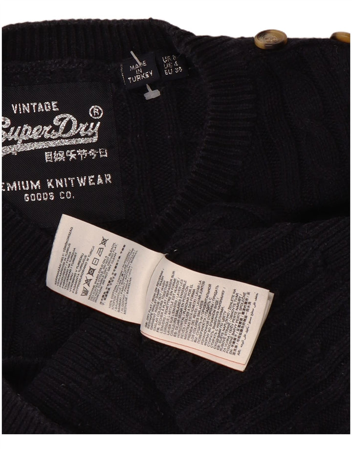 SUPERDRY Suéter tipo jersey con cuello redondo para mujer UK 8 Small Azul marino Algodón