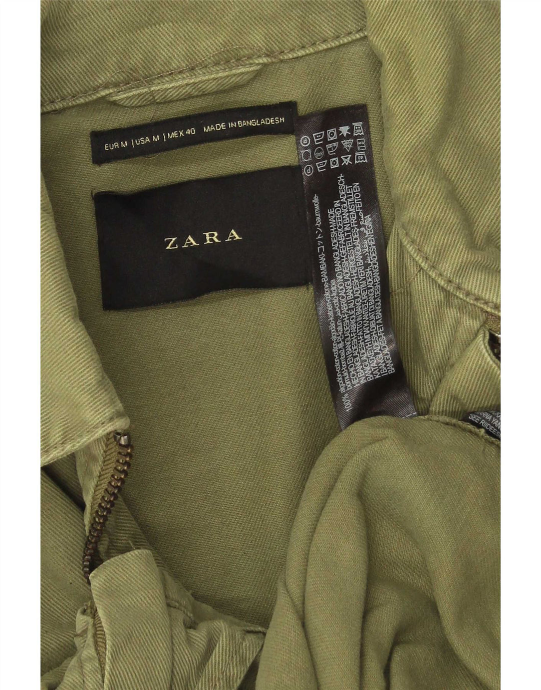 Zara Hombre Cazadora Bomber UK 38 Algodón Verde Medio