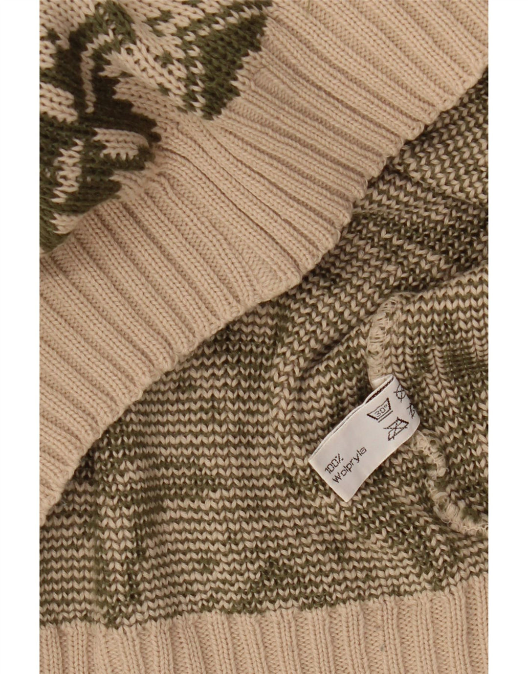 VINTAGE Mujer Barco Cuello Jersey Jersey IT 46 Grande Beige Geométrico