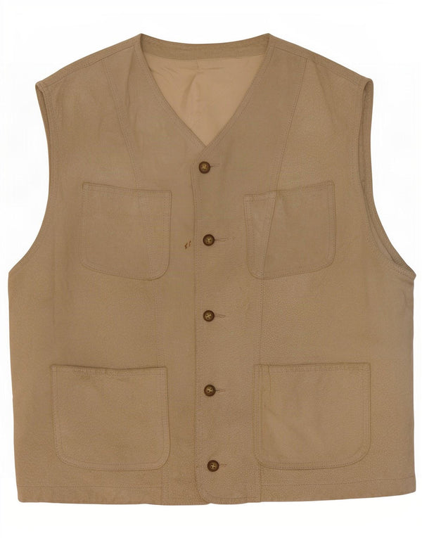 Vintage hombres ante utilidad chaleco IT 48 cuero beige medio