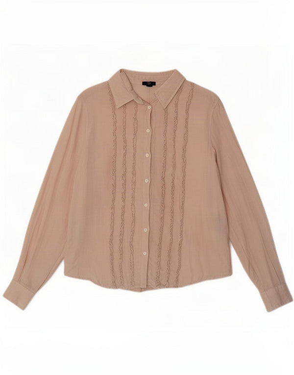 Gant Camisa con volantes en la parte delantera para mujer UK 46 Large Beige Linen