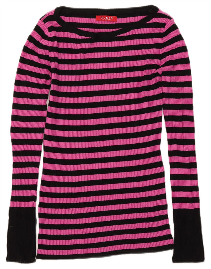 Guess Top Mujer Manga Larga UK 8 Small Rosa Rayas