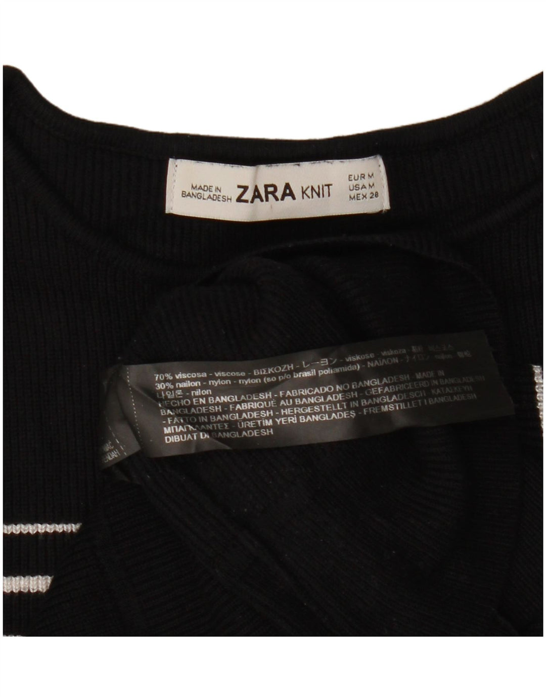 ZARA Jersey corto con cuello barco para mujer, talla 40, talla M, color negro a rayas