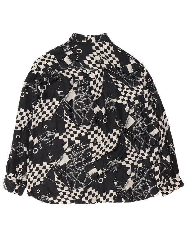 VINTAGE Camisa Hombre XL Seda Geométrica Negra