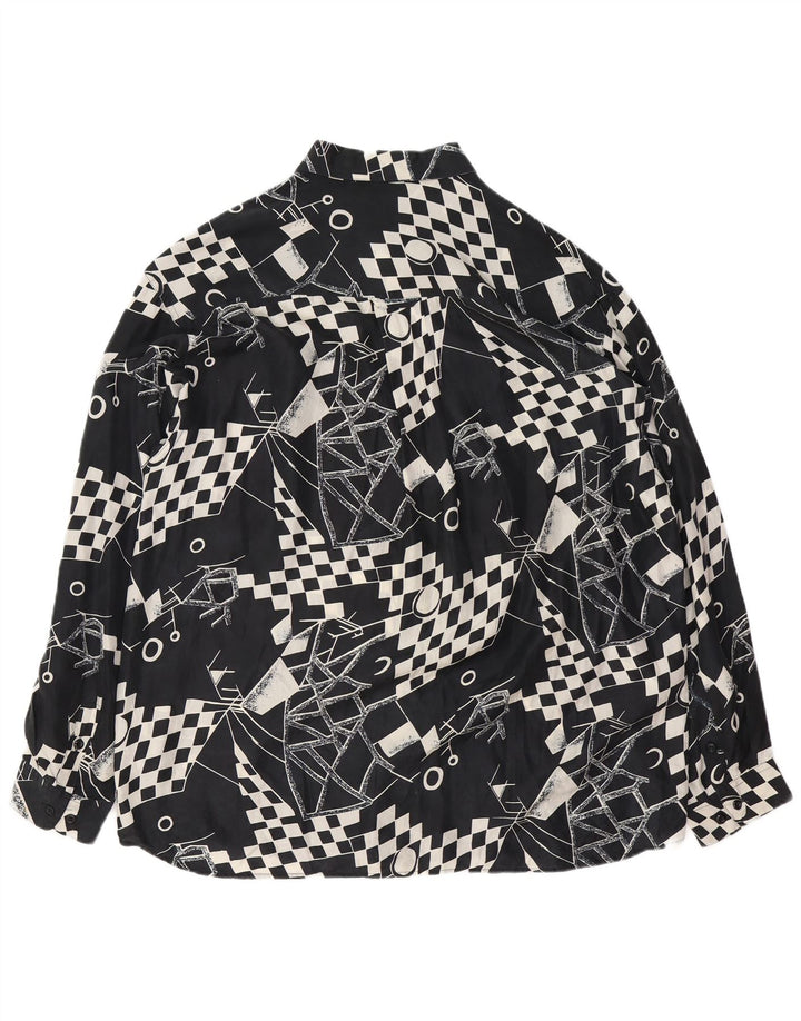 VINTAGE Camisa Hombre XL Seda Geométrica Negra