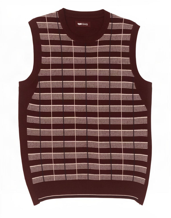 Gas Mens Vest Tank Top Medium Brown Check