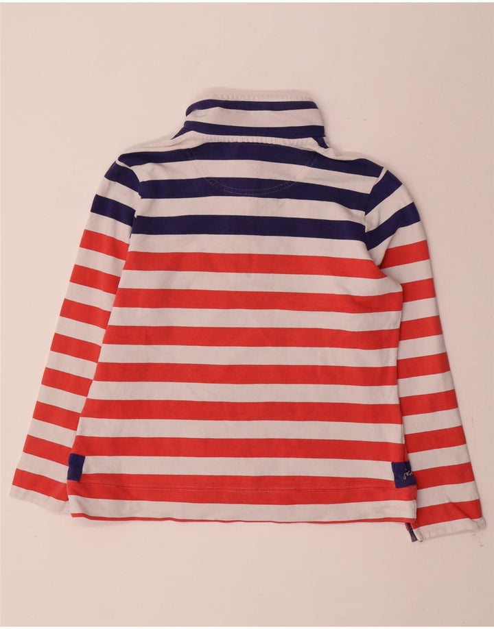JOULES Sudadera con cuello y botones para mujer, talla 40, talla mediana, color rojo a rayas