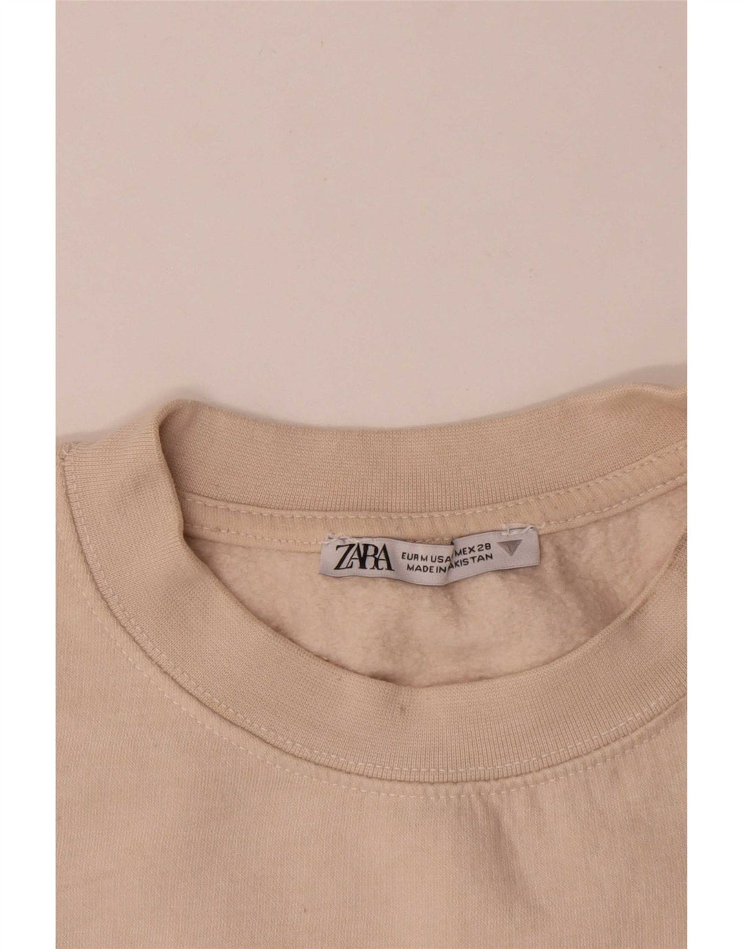 Zara Mujer Crop Sudadera Jumper UK 14 Medium Off White Algodón