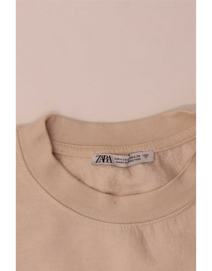 Zara Mujer Crop Sudadera Jumper UK 14 Medium Off White Algodón