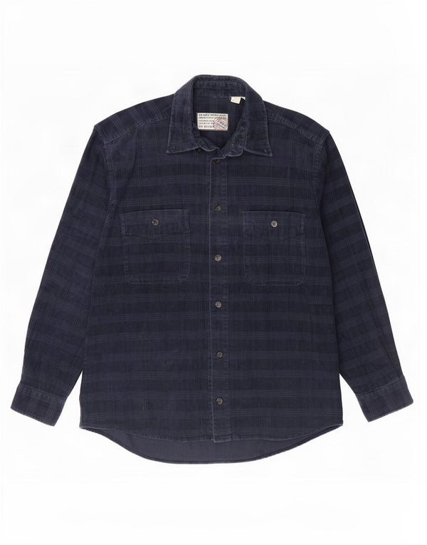 Globe Trotter Camisa de pana para hombre grande a cuadros azul marino