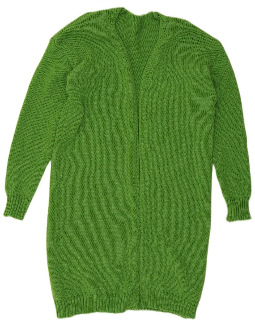 Vintage mujer longline abierto cardigan suéter Reino Unido 14 poliéster verde medio